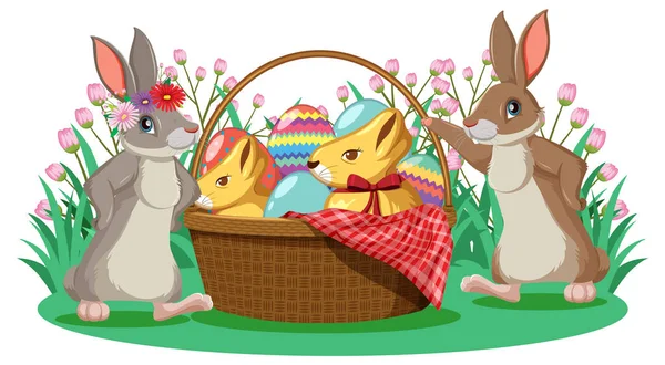 Happy Easter Ontwerp Met Konijnen Eieren Illustratie — Stockvector
