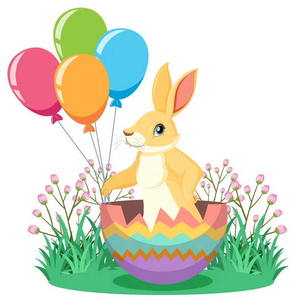 复活节兔子站在破碎的鸡蛋图上 — 图库矢量图片