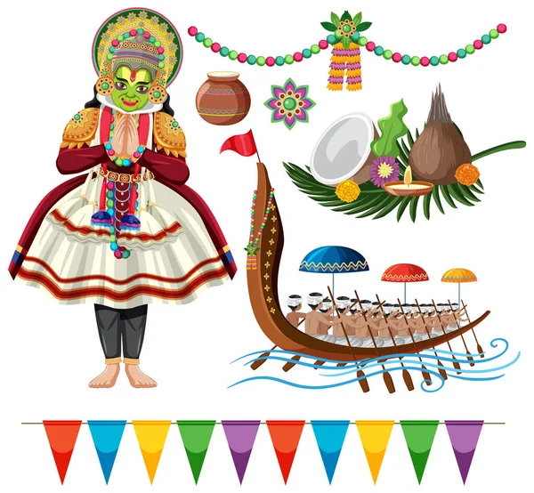 Ensemble Objets Symboles Culture Indienne Illustration — Image vectorielle