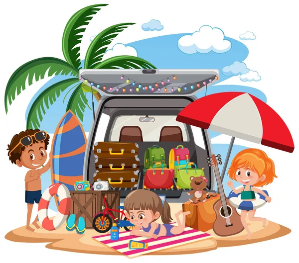 Dzieci Letniej Plaży Wakacje Ilustracja — Wektor stockowy