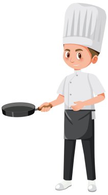 Erkek aşçı elinde kızartma tavası resmi tutuyor.