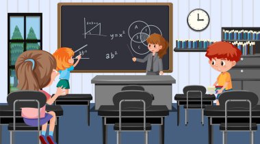 Öğrenci resimleriyle dolu bir sınıf.