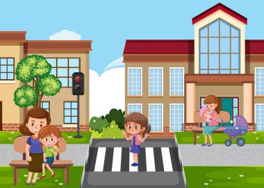 Çizgi film karakteri resimli yaya geçidi sahnesi