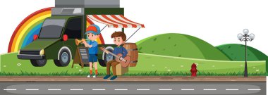 Parktaki resimde gitar çalan çocuklar