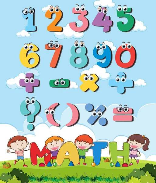 Contar Los Números Símbolos Matemáticos Para Niños Ilustración — Archivo Imágenes Vectoriales