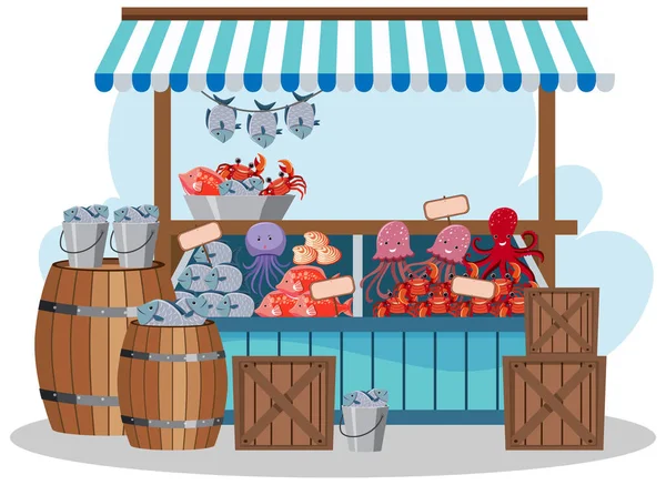 Concepto Puesto Mercado Con Ilustración Tienda Alimentos Frescos — Archivo Imágenes Vectoriales
