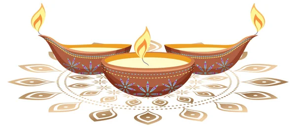 Diwali Velas Luz Sobre Fondo Blanco Ilustración — Archivo Imágenes Vectoriales