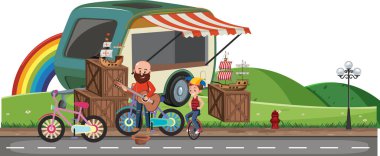 Park illüstrasyonunda sokak performansı yapan insanlar