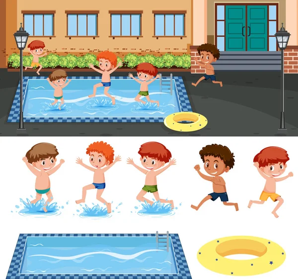 Niños Nadando Piscina Concepto Ilustración — Archivo Imágenes Vectoriales