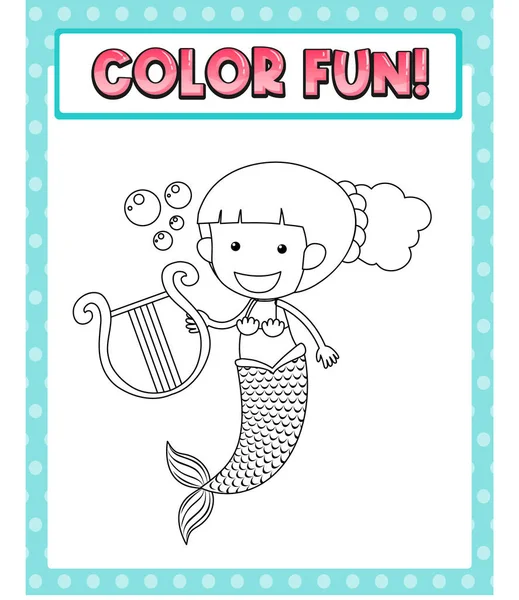 Worksheets Template Color Fun Text Mermaid Outline Illustration — Stock Vector