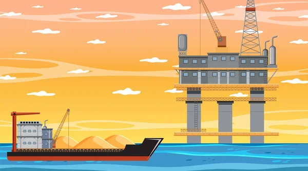 Petroleum Industrie Concept Met Offshore Olie Platform Illustratie — Stockvector