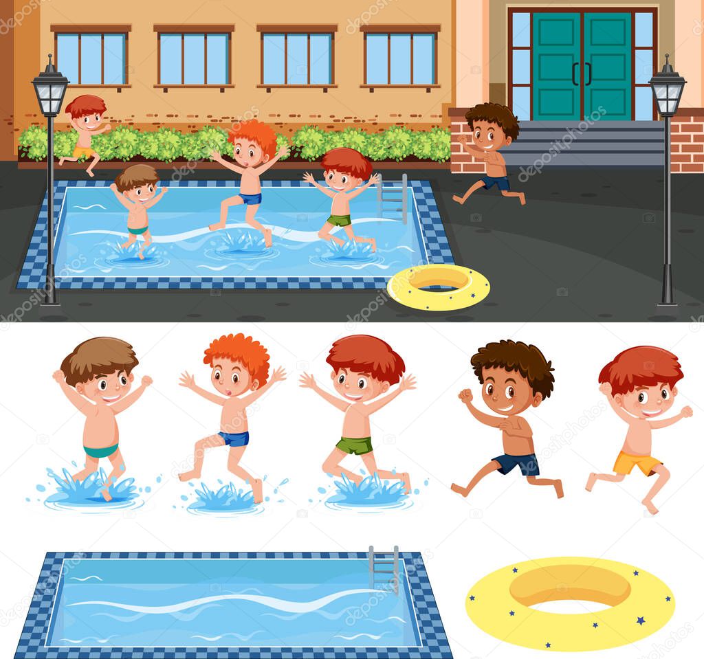 Children swimming in the pool concept illustration