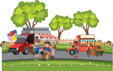 Parktaki resimde müzik yapan insanlar