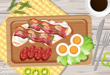 Tahta tepside kahvaltı manzarası