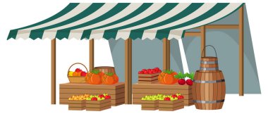 Meyve dükkanı illüstrasyonlu bit pazarı konsepti