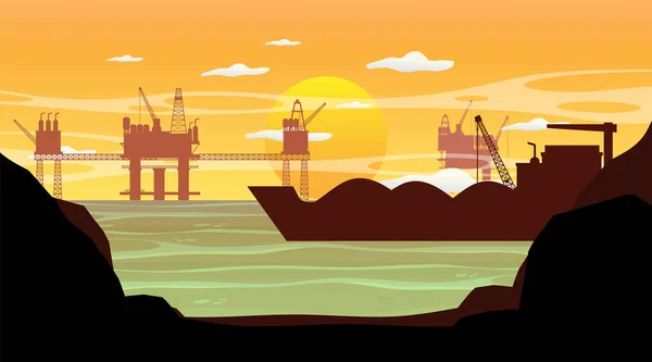 Concepto Industria Petrolera Con Ilustración Plataforma Petrolífera Alta Mar — Vector de stock