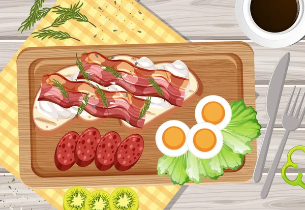 Tahta tepside kahvaltı manzarası