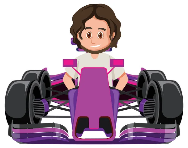 Hombre Conduciendo Fórmula Uno Coche Carreras Ilustración — Archivo Imágenes Vectoriales