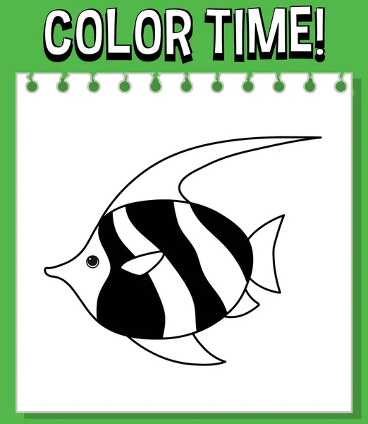 Worksheets Template Color Time Text Fish Outline Illustration — Stock Vector