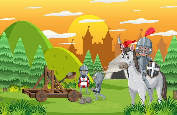 Военный средневековый лагерь с иллюстрацией палатки