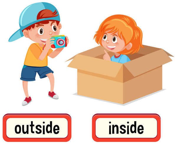 Opposite words for outside and inside illustration