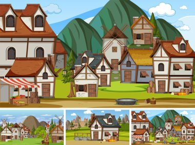 Farklı sahne ortaçağ illüstrasyonları