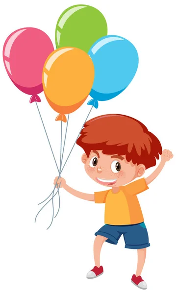 Netter Junge Hält Bunte Luftballons Illustration — Stockvektor