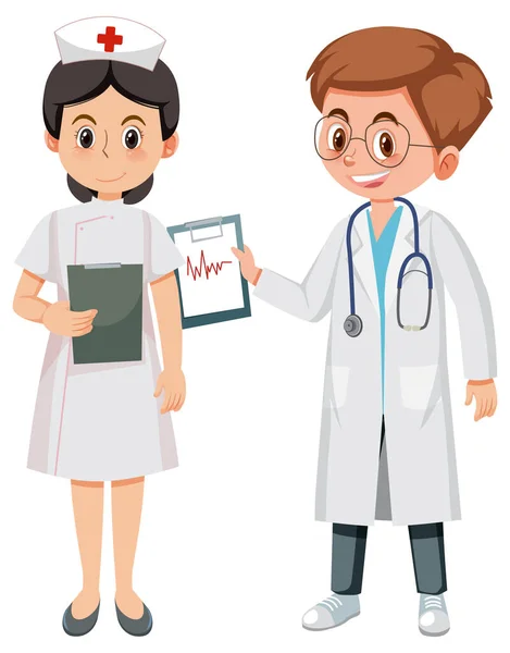 Médico Enfermera Con Ilustración Cara Feliz — Vector de stock