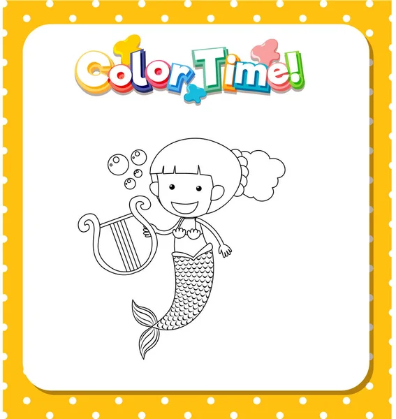 Worksheets Template Color Time Text Mermaid Outline Illustration — Stock Vector