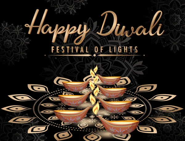 Happy Diwali Festival Des Lumières Affiche Illustration — Image vectorielle