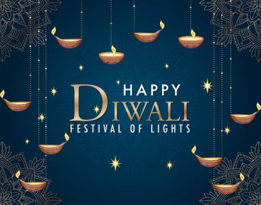 Mutlu Diwali Işık Festivali poster illüstrasyonu