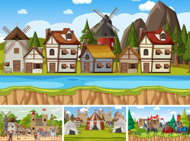 Farklı sahne ortaçağ illüstrasyonları