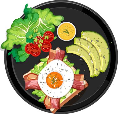 Beyaz arkaplan illüstrasyonunda üst görünüm yemekleri