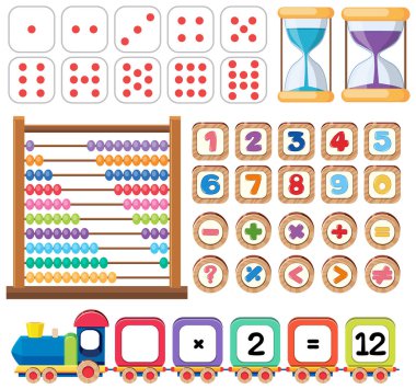 0 'dan 9' a kadar sayma ve matematik sembolleri resimleme