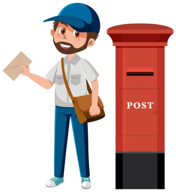 Posta illüstrasyonunun yanındaki mektuplu postacı.