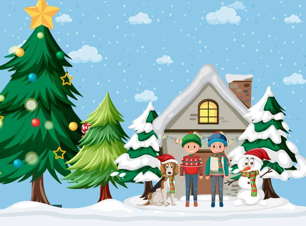 Vánoční Prázdniny Dětmi Doma Ilustrace — Stockový vektor