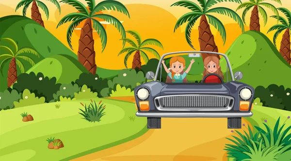 Oldtimer Für Einen Urlaub Roadtrip Konzept Illustration — Stockvektor