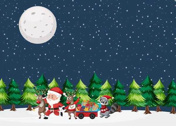 Thème Noël Avec Illustration Père Noël Rennes — Image vectorielle
