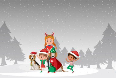 Kar resimlerinde çocukların olduğu bir Noel tatili