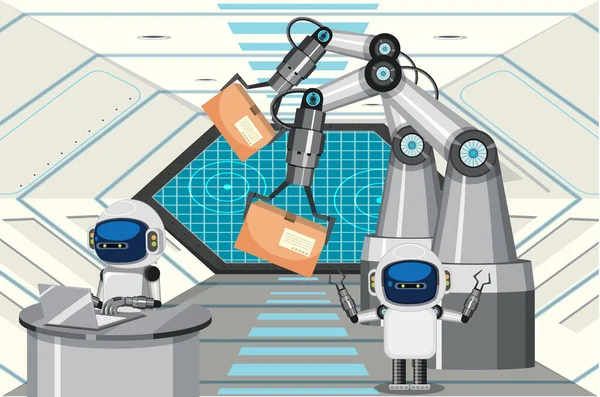 Koncepcja Procesu Produkcyjnego Ilustracją Linii Montażu Robota — Wektor stockowy
