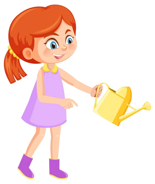 一个穿着粉色衣服拿着水壶插图的女孩 — 图库矢量图片