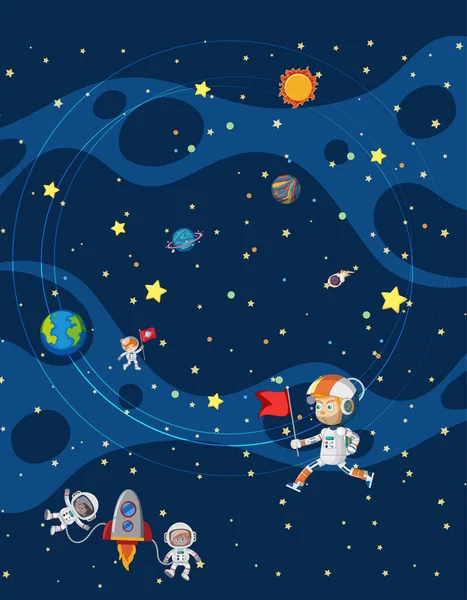 Astronot Menjelajahi Ilustrasi Ruang Angkasa - Stok Vektor