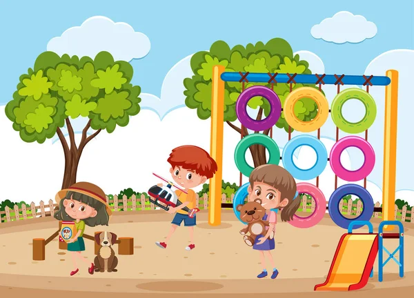 Escena Parque Infantil Con Ilustración Dibujos Animados Para Niños — Vector de stock