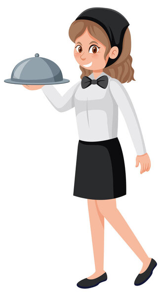 Waitress holding tray of food illustration