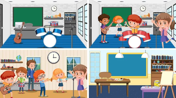 Set Von Schüler Der Klassenzimmer Szene Illustration — Stockvektor