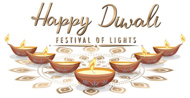 Mutlu Diwali Işık Festivali poster illüstrasyonu