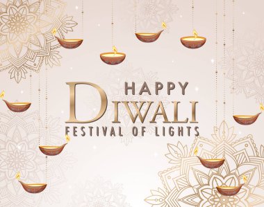 Mutlu Diwali Işık Festivali poster illüstrasyonu