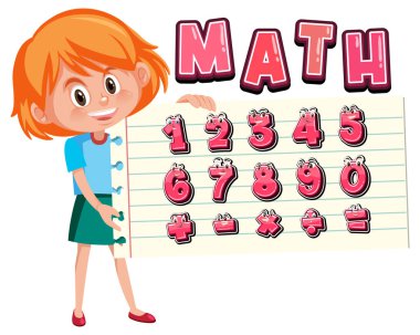 0 'dan 9' a kadar sayma ve matematik sembolleri resimleme