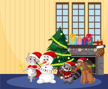 Kardan adam ve hayvan resimleriyle Noel teması