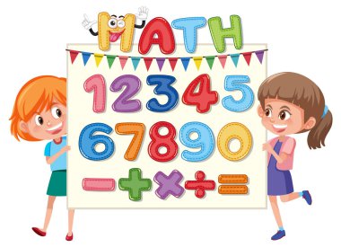 Sıfırdan dokuza kadar sayılan sayılar ve matematik sembolleri resimleme